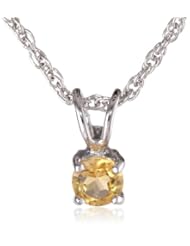 Sterling Silver 4mm Round Citrine Pendant Necklace with Light Rope Chain Necklace, 18"