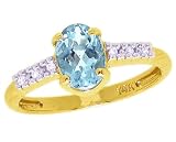 14K Yellow or White Gold Sweet Oval Gemstone and Diamond North-South Promise Ring-Sky Blue Topaz-full, half sizes from 5-8.5
