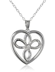 DiAura Sterling Silver Diamond-Accent Open Heart with Cross Pendant Necklace