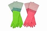 ゴム手袋 Glovesキッチングローブ かわいい 手袋 炊事 掃除用 手袋 Lサイズ 中厚手 (ピンク + グリーン)Cleanbear