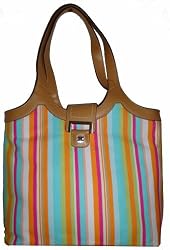Liz Claiborne Handbag Purse Tote Multi Stripe Canvas