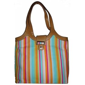 Liz Claiborne Handbag Purse Tote Multi Stripe Canvas