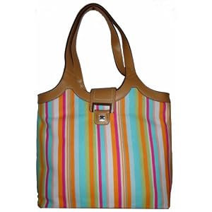 Liz Claiborne Handbag Purse Tote Multi Stripe Canvas