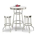 Chrome Bar Table & 2 Chrome White Vinyl Seat Barstools