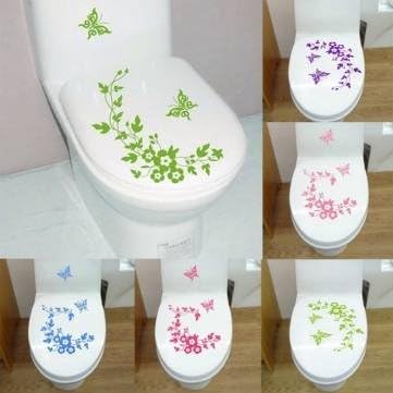 UR Bathroom Butterfly Flower Toilet Seat Cover Sticker Wall Refrigerator Art Waterproof Removable Paper