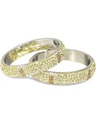 Chamak by priya kakkar Set of 2 Geometric Rectangle Print Crystal Bangle Bracelet