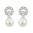 Chinese Fresh Water Pearl and 1/10 ct. Diamond Interlock Earrings in 14K White Gold