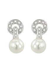 Chinese Fresh Water Pearl and 1/10 ct. Diamond Interlock Earrings in 14K White Gold
