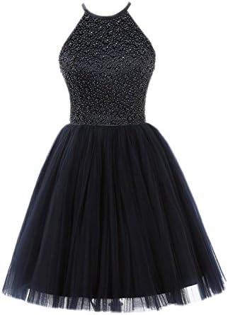 Cutie Halter Beaded Tulle Keyhole Back Homecoming Prom Party GownsCU019