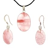 Cherry Quartz Oval Pendant and Earrings Set - Pendant (15x22mm), Earrings (12x18mm) - Adjustable Cord Necklace