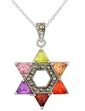 JanKuo Jewelry Silver Tone Multi-Color Cubic Zirconia CZ Jewish Star of David Pendant and 16 Chain with Gift Box