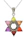 JanKuo Jewelry Silver Tone Multi-Color Cubic Zirconia CZ Jewish Star of David Pendant and 16" Chain with Gift Box