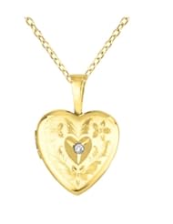 Gold over silver 0.01ct White Diamonds SS & Yg Heart Shaped Locket w/ Dia Necklace (G-H, SI1-SI2)