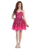 Juniors Fuchsia Pink Beaded Satin Cocktail Dress