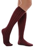 Houndstooth Trouser Socks Opaque Red Black Knee Hi Soxs