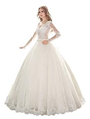 Plus Size V-neck Floor Length Long Sleeves Natural   Waistline Sheer Lace-Up Tulle   Ball Gown  Dress