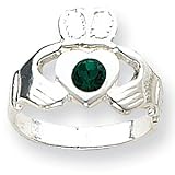 Sterling Silver Green CZ Claddagh Ring