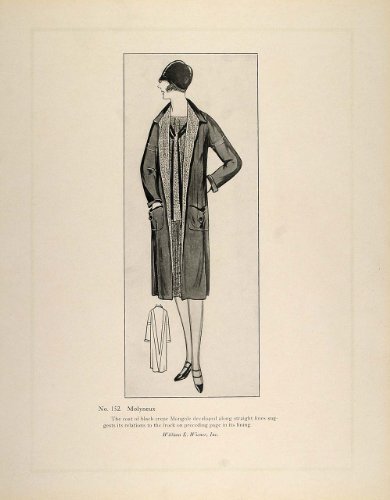 1926 Print Art Deco Fashion Woman Coat Edward Molyneux - Original Print