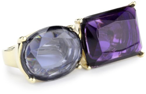 ABS By Allen Schwartz Dark Night Purple Crystal Double Stone Ring, Size 7