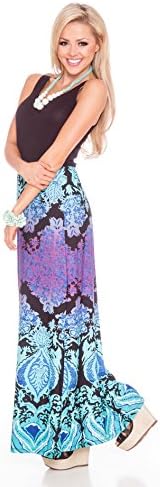 Black Maxi Dress with Mint Purple Teal Damask Print Maxi Skirt (Large)