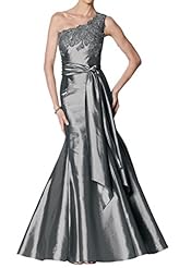 Taffeta One Shoulder Sleeveless Mermaid Applique Evening Dress  With a Sash 