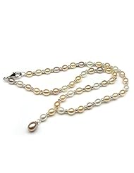 Multicolor Freshwater Pearl with Sterling Silver Phodium Plated Beads Y Necklace