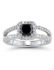 1.50 Cts Black & White Diamond Ring in 14K White Gold