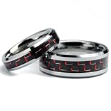 His & Hers Matching Set 5MM / 8MM Tungsten Carbide Wedding Band Set With Black / Red Carbon Fiber Inlay (Available Sizes 5MM 5 to 9 & 8MM 7 to 15) Please e-mail sizes
