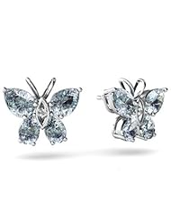 Genuine Aquamarine 14kt White Gold Butterfly Earrings