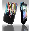 [A4E] HTC Wildfire S Schutzh�lle Tasche Case Cover BUNTE Stars Sterne Sternchen auf schwarzem Grund