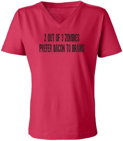 Zombie Underground 2 Out of 3 Zombies Prefer Bacon To Brains Women's Cut V-Neck T-Shirt (Red, Medium)