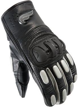Fulmer Leather Touchscreen Hard Knuckle Black with Silver Motorcycle Gloves (Medium)