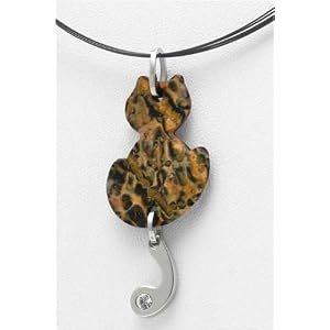J Steel by Fyn Studios Black Wire Necklace & Natural Stone Cat Swarovski Pendant