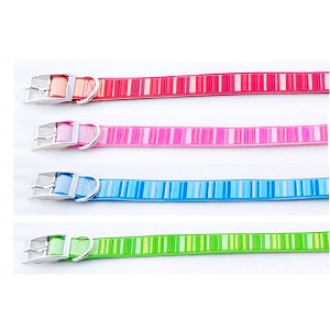Designer's Glow-in-the-Dark 3-D Embossed Dog Collar - Pinstripes - Candy Pink/S (10