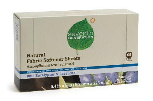 Seventh Generation Fabric Softener Sheets, Blue Eucalyptus And Lavender, 65-Count Boxes Pack of 3