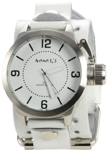 Nemesis Men's W032S Signature Stainless Steel Round Silver Dial Leather Cuff Watch