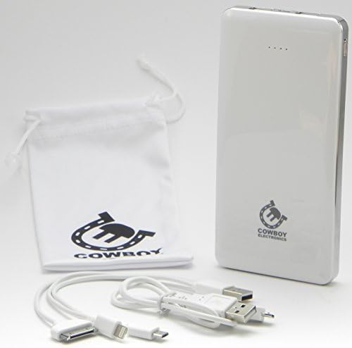 Cowboy Electronics 12,000mAh Power Bank - Ultra Slim Dual USB External Portable Battery Power Pack Charger - Apple iPhone 6, 6 Plus, 5, 5C, 5S, 4, 4S, 3, iPad 2, 3, Air, mini - Samsung Galaxy S3, S4, S5, S6, Note 4, HTC One, Nexus 4, Moto X, Motorola Droid, Android smartphone, most cell phones, Windows 8 phone, digital camera, PSP, PS Vita, GPS, Bluetooth - Includes micro-USB connector - Also includes microfiber carrying pouch - Comes with a Full 1 Year Warranty