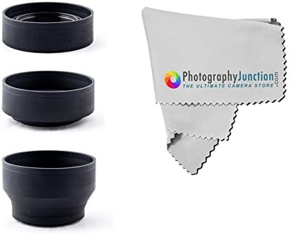 Photography Junction 52mm Collapsible Rubber Lens Hood Premium Micro Fiber Cloth for Nikon 18-55mm DSLR D7100 D5200 D5100 D5000 D3300 D3200 D3100 D90 D80 D5500