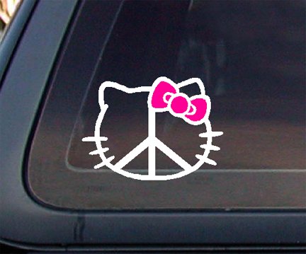 Hello Kitty PINK BOW Peace Sign FACE Car Decal / Sticker