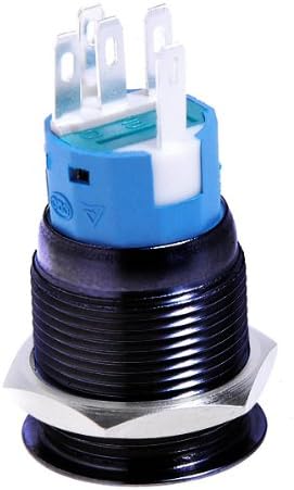 (Super Green Store) 1*12v 19mm Push Button Switch Momentary Blue LED Black Shell Plating High Flush