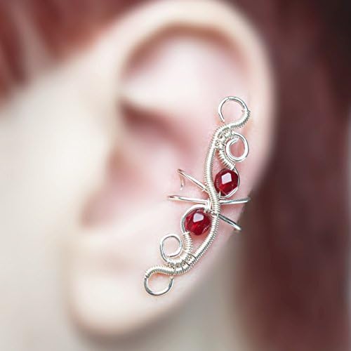Ruby Red elven EAR CUFF with czech glass crystals, NICKEL FREE