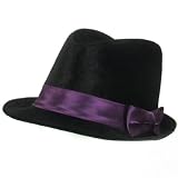 New Velour Satin Bow Fedora Trilby Dance Hat Black Purple Small Medium