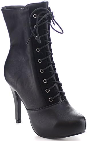 I HEART COLLECTION NICOLE-04 Women's Almond Toe Stiletto Heel Military Booties, Color:BLACK, Size:10