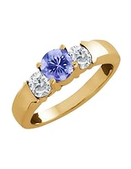 1.00 Ct Round Blue Tanzanite and White Diamond 14k Yellow Gold Ring