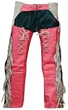 WOMENS LADIES MOTORCYCLE LEATHER CHAP FRINGED PINK