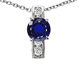 2.05 cts 925 Sterling Silver 14K White Gold Plated Lab Created Round Sapphire Pendant