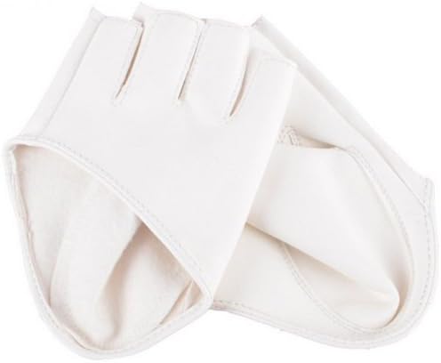 Fashion Ladies Faux PU Leather Half Finger Half Palm Gloves Mitten (White)