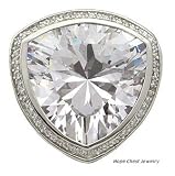 Big CZ Rings - Big Right Hand Rings - GIANT 80 Carat Fine Silver Trilliant Cut CZ Right Hand Ring