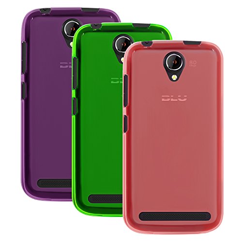 Cbus Wireless 3x Semi Transparent TPU Flex-Gel Cases Covers for BLU LIFE PLAY 2 - Semi Transparent Purple, Green, Pink