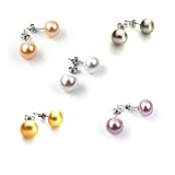 5 Sets Freshwater Cultured Pearl Earrings 8-9mm Multi-Color Pearls with Silver Mount